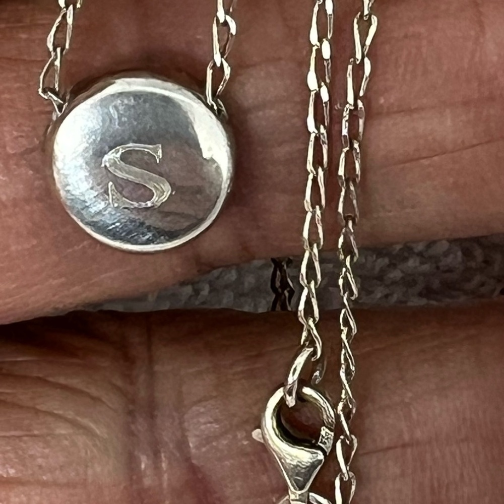 Monogram Initial S Sterling Silver Disc Pendant 1… - image 5
